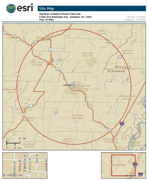 Downtown Jonesboro Primary Trade Area Map